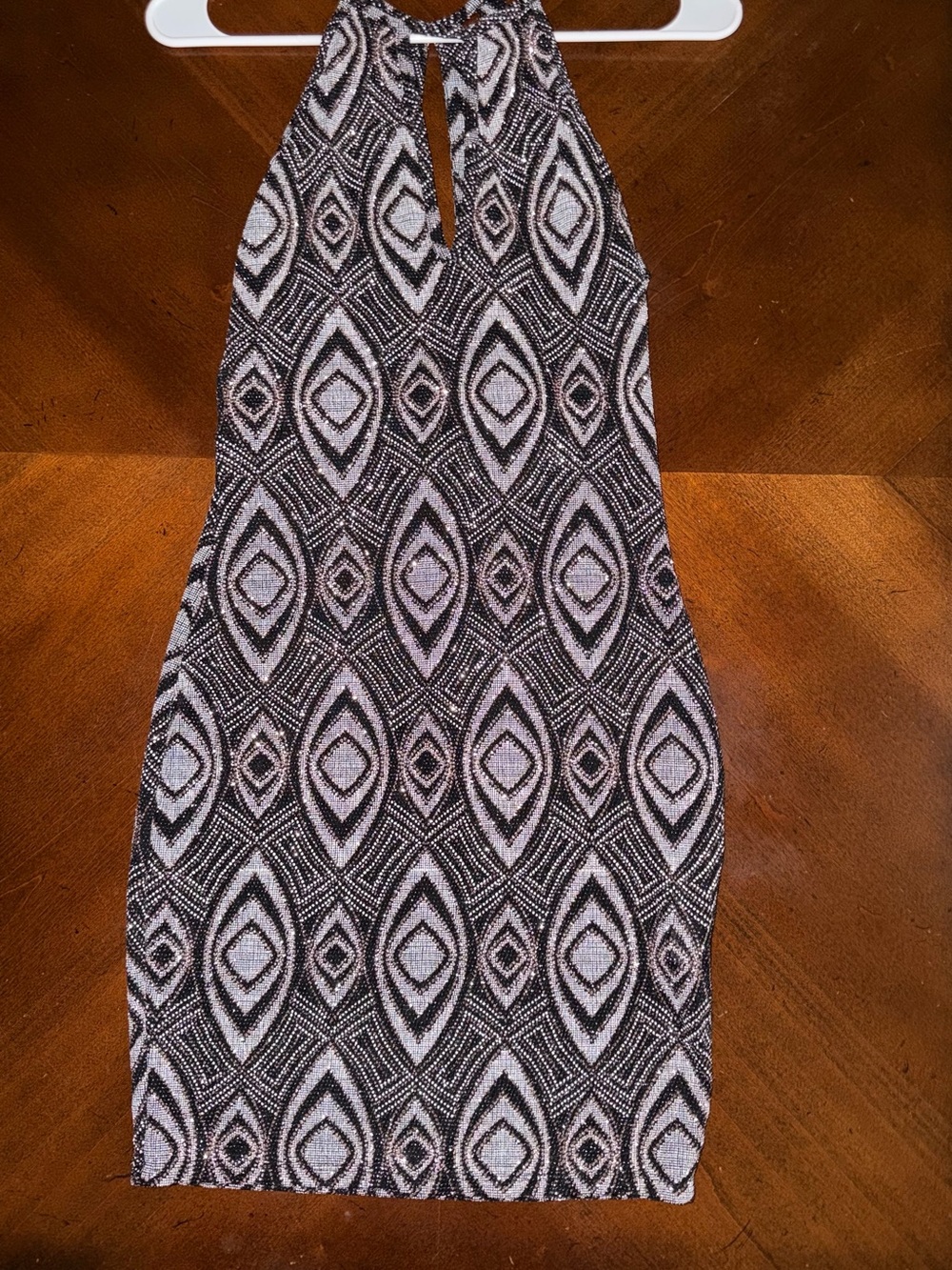 Halter Neck Black and silver Patterned Bodycon Dress